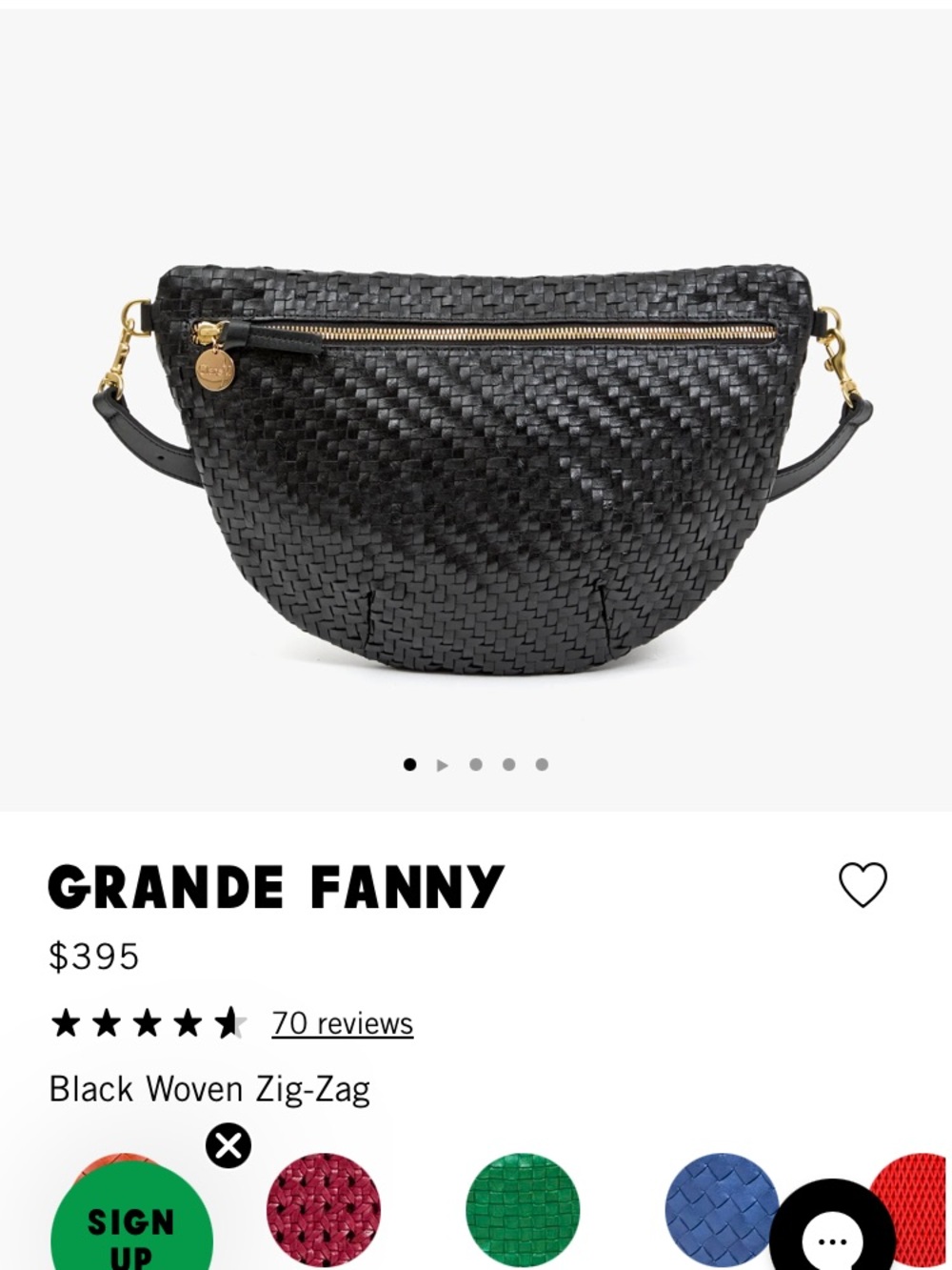 Clare V. Grande Fanny Black Woven Zig Zag Crossbody Bag.